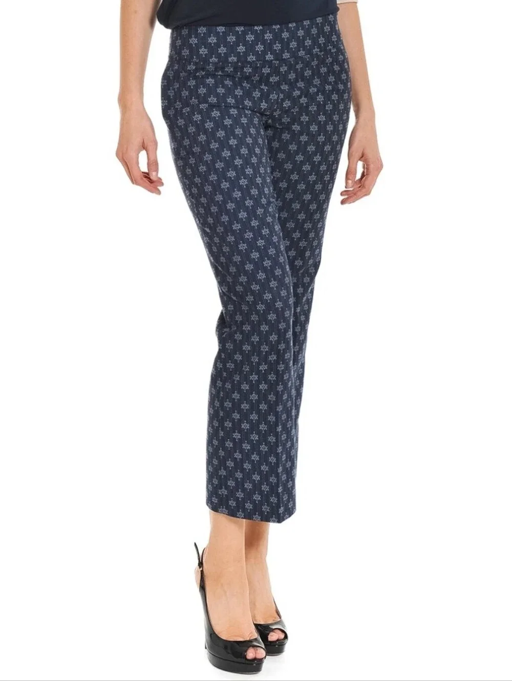 Tory Burch Navy Pinstriped T Patterned Pants Size 8 Quiet Luxury Contemporary